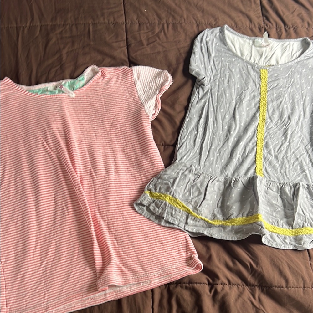 Striped Pink and Gray Ruffle Tops